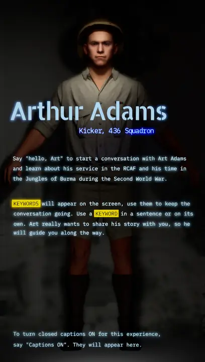 Portal screen: say "hello, Art" to start a conversation